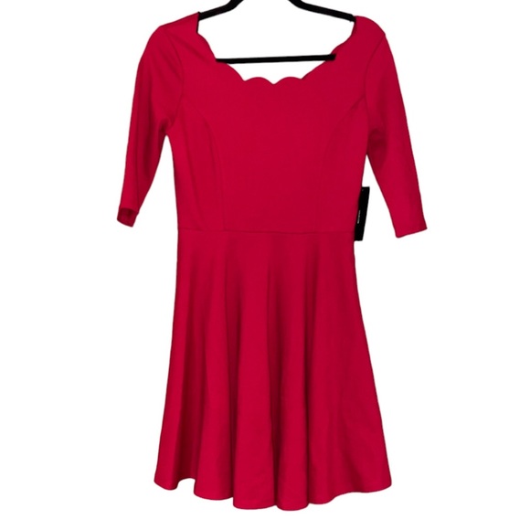 NWT Lulu’s Red Scalloped Skater Dress - Picture 7 of 11